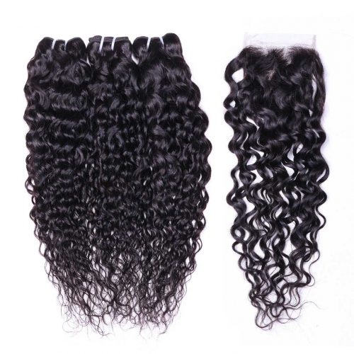 Water Wave Hair Weaving 3 Bundles With Closure 4x4 Hot Selling Evova Hair