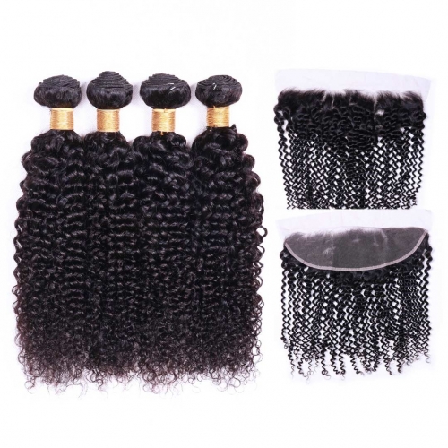 Curly Human Hair Weave 4 Bundles With 13x4 Frontal Evova Cheap Hair
