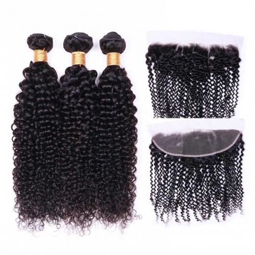Curly Hair Weave 3 Bundles With 13x4 Frontal Evova Cheap Human Hair