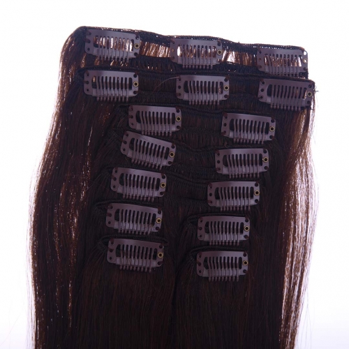 18in Darkest Brown #2 Clip In Hair Extensions Cheap Evova Human Hair Extensions