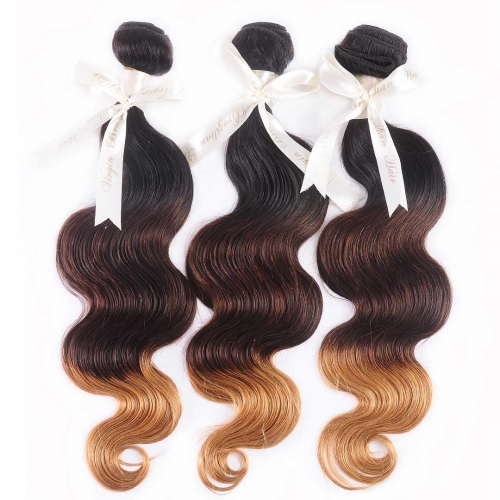 Cheap Ombre Hair Weave 3 Bundles Body Wave Black Brown Blonde HAIRCC Remy Hair