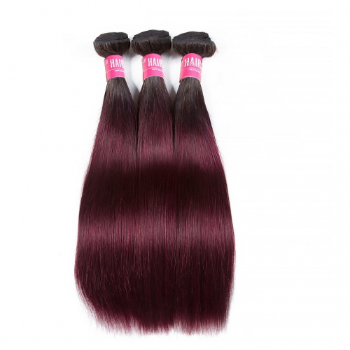 Cheap Ombre Straight Hair Weave 3 Bundles T1B/99J Soft HAIRCC Remy Hair Natural Black Red WIne
