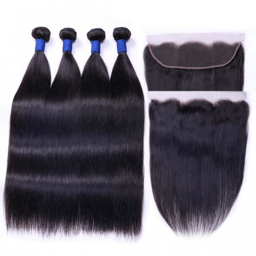 Virgin Human Hair Weave 4 Bundles With 13x4 Frontal Silky Straight Soft HAIRCC Hair