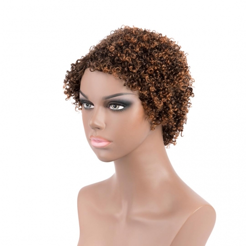 Short Afro Human Hair Wigs Mix Color Evova Machine Made Wigs