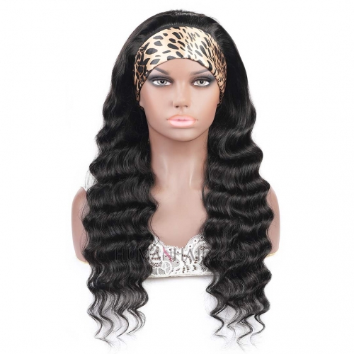 Headband Wig 8in-26in Loose Deep Human Hair Glueless Scarf Wigs HAIRCC Wig