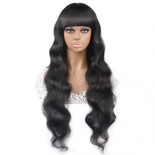 Body Wave Human Hair Wig With Bangs 8in-32in Machine Made Non Lace Wig HAIRCC Wigs