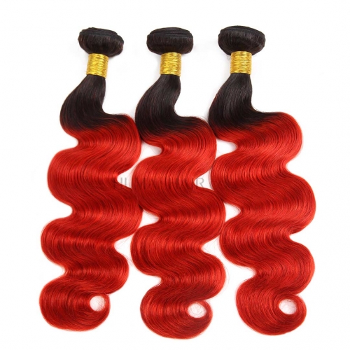 Red Hair 3 Bundles Body Wave Soft Brazilian Ombre Human Hair Weave T1B/Red Evova Hair Weft