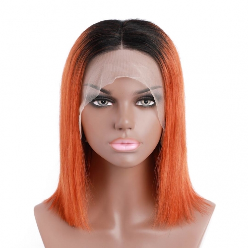 Short Bob Wigs T1b/orange Ombre Color Lace Wigs 13x4 Pre Plucked HAIRCC Remy Hair