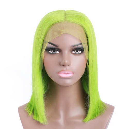 Short Bob Wigs Green Color Lace Front Remy Human Hair Wigs 13x4 Pre Plucked