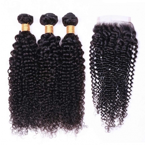 Curly Human Hair Weave 3 Bundles With 4x4 Closure Evova Thick Hair