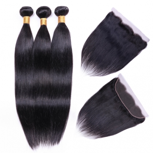 Straight Human Hair Weave 3 Bundles With 13x4 Frontal Evova Cheap Hair