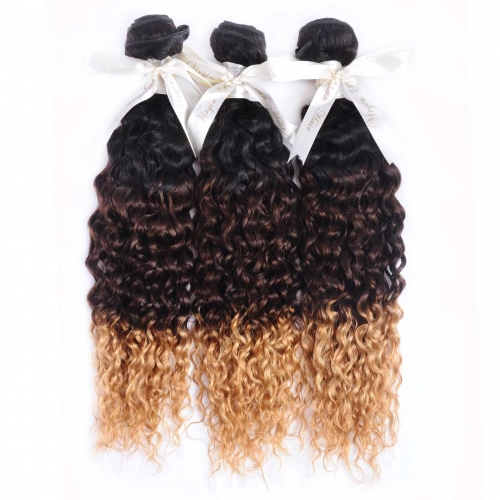 Cheap Ombre Curly Hair Weave 3 Bundles Black Brown Blonde HAIRCC Remy Hair