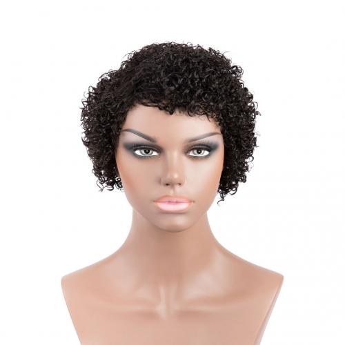 Short Afro Wigs 100% Human Hair Wigs Natural Black Machine Made Non Lace Evova Wigs