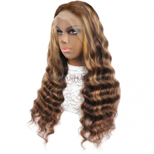 12in-38in Loose Deep Lace Front Wigs Balayage Highlight Human Hair African American Wigs HAIRCC Wig