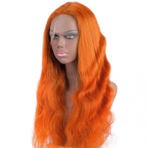 Ginger Orange Human Hair Lace Front Wig Body Wave T Part Lace Front Wigs HAIRCC Highlight Wig