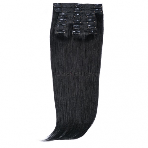 Clip In Hair Extensions 8pcs/Pack Jet Black #1 10in-24in Remy Human Hair Extensions HAIRCC Hair
