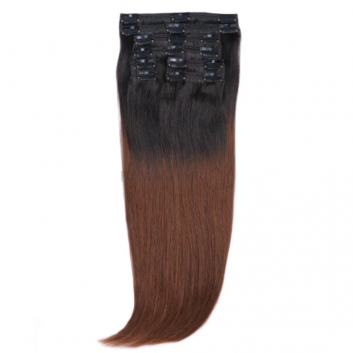 Clip In Hair Extensions 8pcs/Pack Ombre Color 1BT4 10in-24in Remy Human Hair Extensions HAIRCC Hair