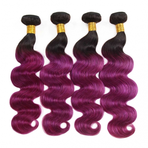 Body Wave Purple Hair Weave 4 Bundles Ombre Brazilian Human Hair Weft Cheap Evova Hair
