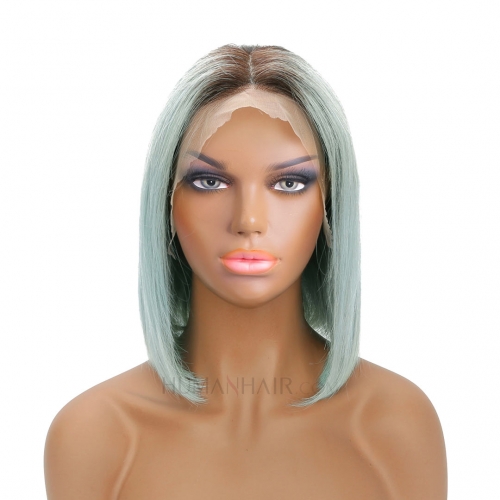 Blue Bob Wigs Straight Remy Human Hair Lace Front Wigs HAIRCC Ombre Color Wigs For Women